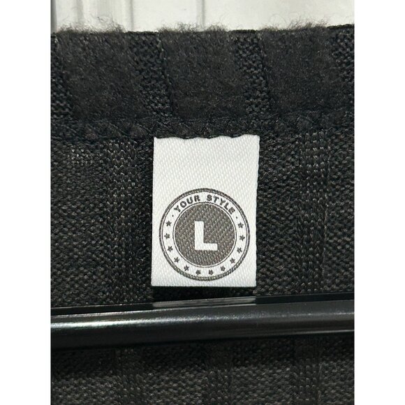 Your Style Ribbed Button Front Tunic Sweater Black Sz Large Long Sleeve Cozy - Picture 5 of 10